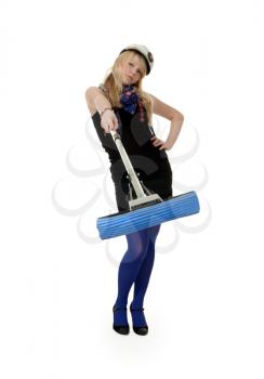 Royalty Free Photo of a Young Woman With a Mop