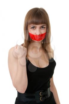 Royalty Free Photo of a Girl With Her Mouth Taped 