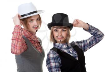 Royalty Free Photo of Two Girls With Painted Mustaches