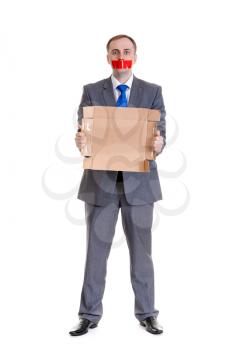 Royalty Free Photo of a Businessman With a Taped Mouth