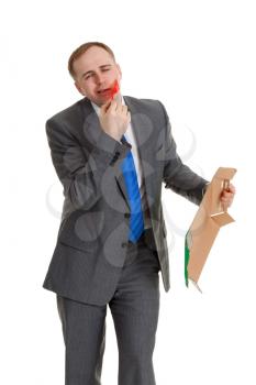 Royalty Free Photo of a Businessman Removing Tape