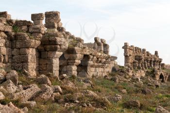Royalty Free Photo of Ancient Ruins in the Town of Side, Turkey