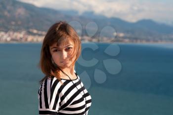 Royalty Free Photo of a Woman by the Coast in Turkey
