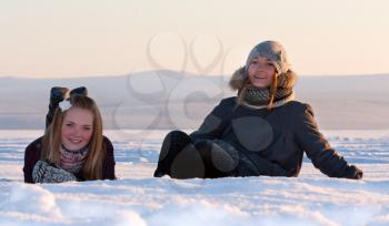 Royalty Free Photo of Two Girls in the Snow
