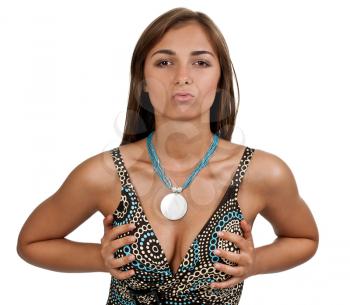 Royalty Free Photo of a Young Woman Holding Her Chest