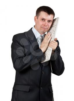Royalty Free Photo of a Businessman Holding a Keyboard