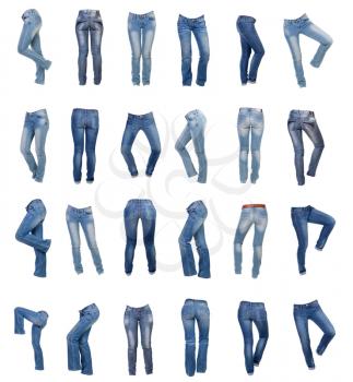 Collage of women's jeans. Isolated on white background