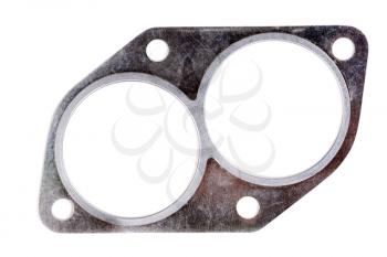automotive steel gasket for the exhaust system (intake pipe) isolated on white