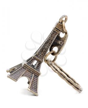 Small bronze copy of Eiffel Towers, isolated on white