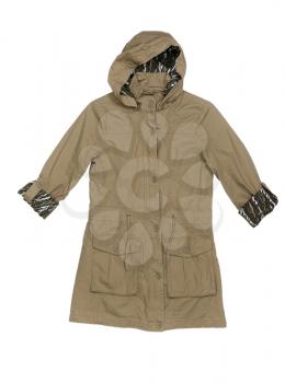 Fashionable women's jacket with a hood. Isolate on white.