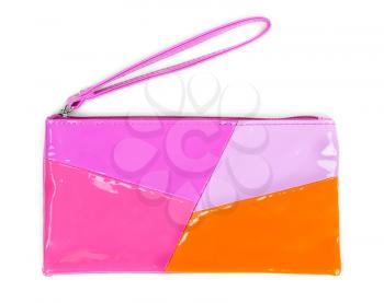 Fashionable colored clutch isolated on white background
