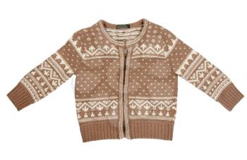 Brown knitted sweater with a pattern on a white background