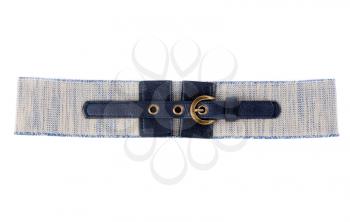 Grey Women's belt with leather inset on white background