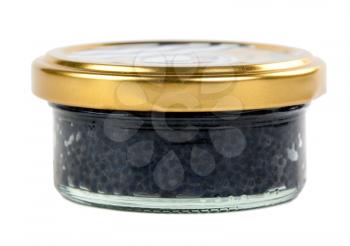 Bank of caviar on white background