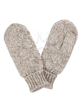 Grey knitted gloves isolated on white background