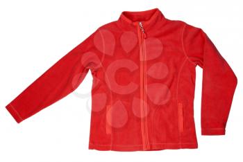 Red fleece jacket sports a white background