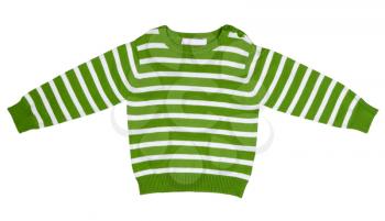 Green striped sweater for children on a white background