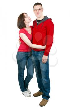 Beautiful couple in the studio on a white background