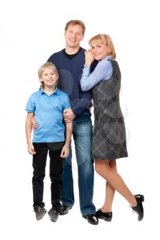 Happy family. Father, mother and boy over white background