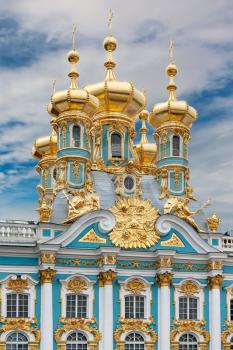 golden domes of catherine's palace in Tsarskoe Selo (Pushkin) of St Petersburg, Russia