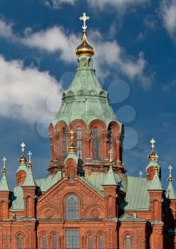 The Uspenski Russian Orthodox cathedral red brick in Helsinki, Finland