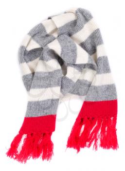 striped scarf with a red fringe on the ends. Isolate on white.