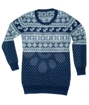 Blue sweater with a pattern of deer