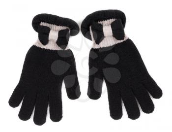Warm black woollen gloves isolated on white background.