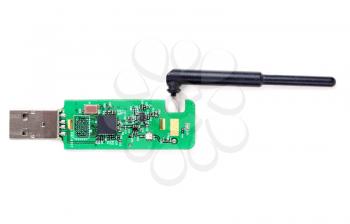 Green card (chip) with a bluetooth antenna isolate on white