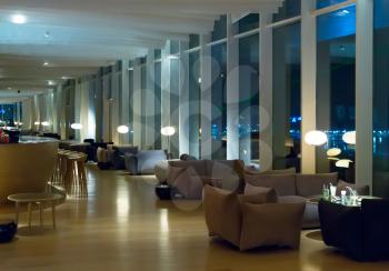 interior design of a hotel or a restaurant lobby