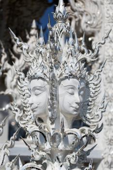 Close up detail of the White Temple Chiang Rai. Northern Thailand.