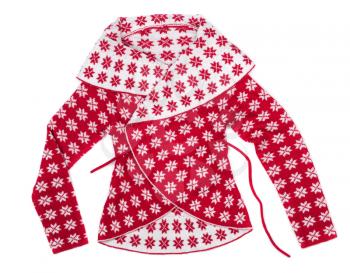 Women's fashion knitted sweater with a pattern of snowflakes. Isolate on white background.
