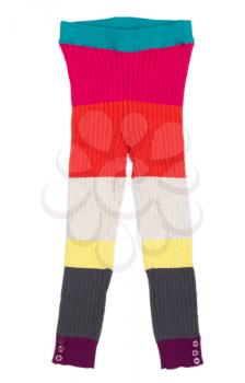 Colorful children's knitted trousers isolated on white