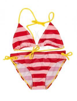 Red striped swimsuit with yellow straps on a white background