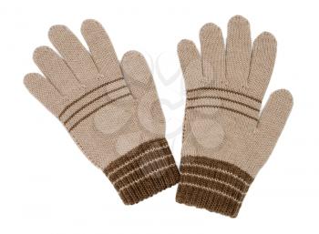 pair of beige gloves. Isolate on white.