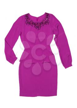 Fashionable women's purple dress with a simple stylish design. Isolate on white.
