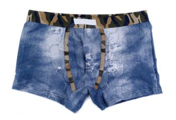 Men's boxer shorts with a denim pattern. Isolate on white.