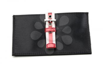 Black female clutch with buckle. Isolate on white background.