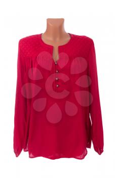 Stylish women's red blouse on a mannequin. Isolate on white.
