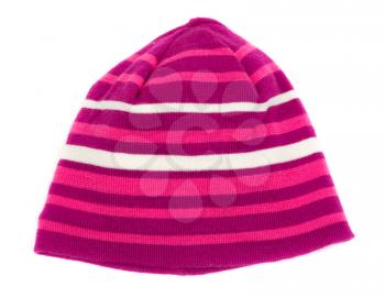 Striped warm hat isolated on white background
