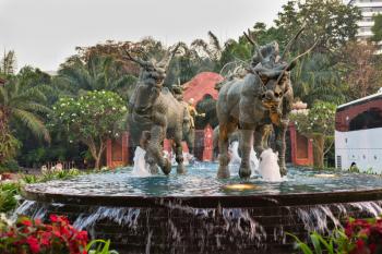 Monument dragon fountain at the hotel in Pattaya, Thailand