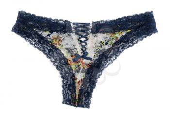 Sexy lace panties with a color pattern. Isolate on white.
