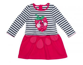 striped baby dress patterned with strawberry isolate on white background