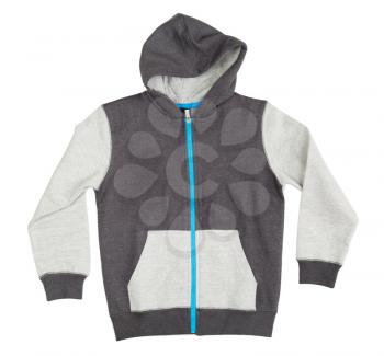 jacket with hood blue zipper. Isolate on white