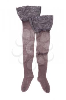 Gray openwork stockings isolated on white background