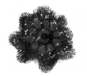 Black flower lace fabric. Isolated on white.