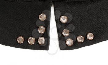 Black collar with rhinestones close-up. Isolate on white.