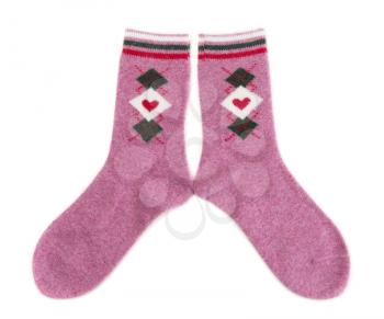 Warm pink pair of socks. Isolate on white.