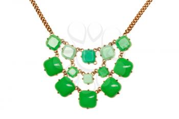 Necklace with green stones. Isolate on white.