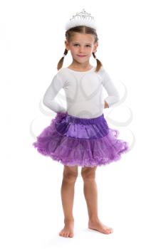 Little girl ballerina in the corona. Isolate on white.